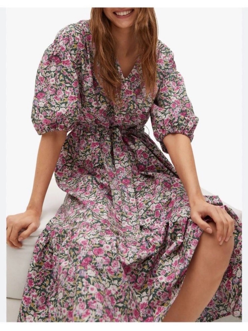 MANGO Floral Puff Sleeve cotton Maxi dress